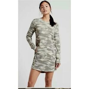 NWT Athleta Balance Women's Luxe Camo Printed Light Gray Sweatshirt Dress Sz MED